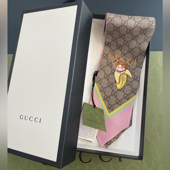 Gucci Accessories - New GUCCI GG JACQUARD SİLK NECK BOW / SCARF